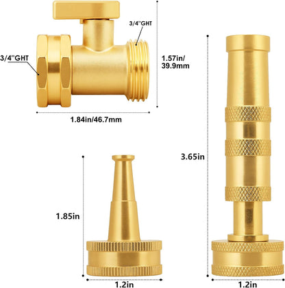 Adjustable High Pressure Garden Hose Nozzle - Brass Sprayer with Ball Valve, 3/4 GHT Thread for Car Washing, Garden Watering & Heavy Duty Cleaning