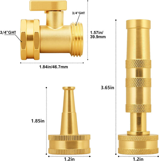 Adjustable High Pressure Garden Hose Nozzle - Brass Sprayer with Ball Valve, 3/4 GHT Thread for Car Washing, Garden Watering & Heavy Duty Cleaning