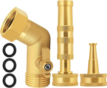 Adjustable High Pressure Garden Hose Nozzle - Brass Sprayer with Ball Valve, 3/4 GHT Thread for Car Washing, Garden Watering & Heavy Duty Cleaning