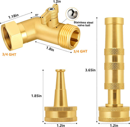 Adjustable High Pressure Garden Hose Nozzle - Brass Sprayer with Ball Valve, 3/4 GHT Thread for Car Washing, Garden Watering & Heavy Duty Cleaning