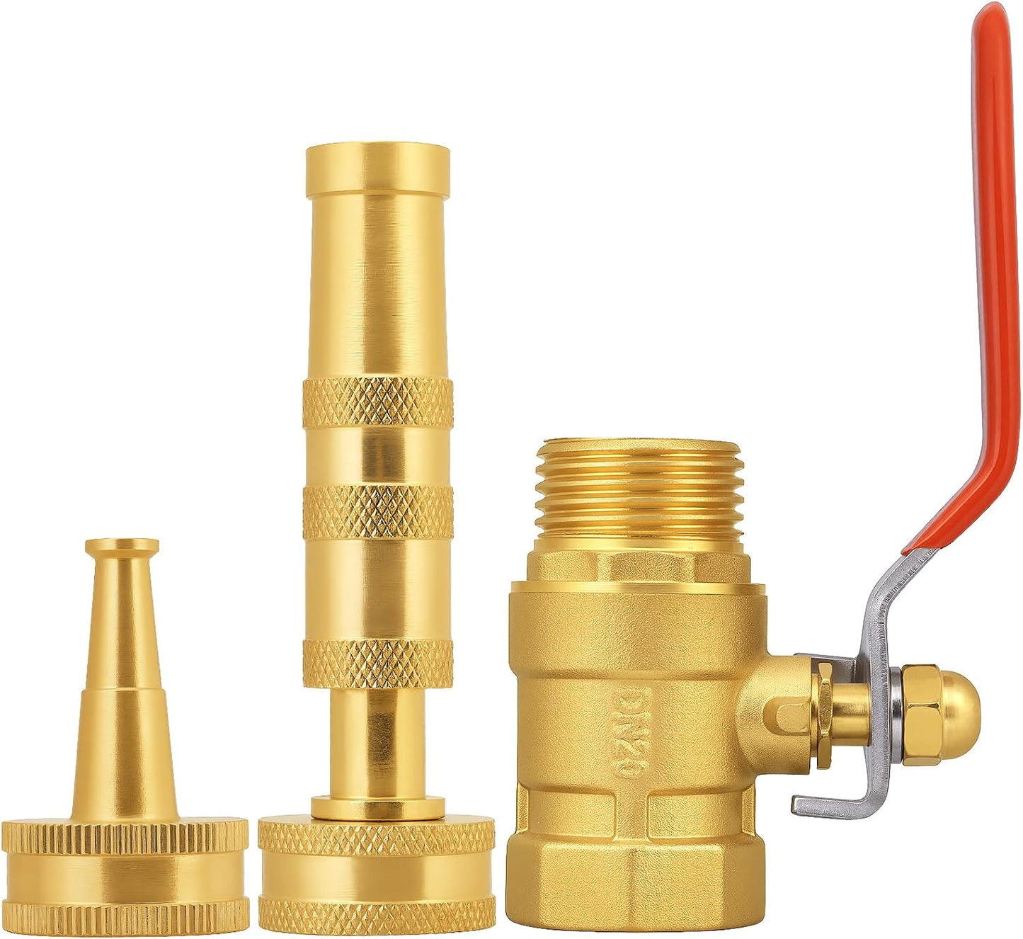 Adjustable High Pressure Garden Hose Nozzle - Brass Sprayer with Ball Valve, 3/4 GHT Thread for Car Washing, Garden Watering & Heavy Duty Cleaning