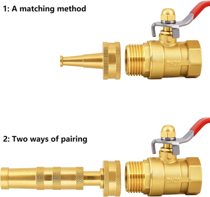 Adjustable High Pressure Garden Hose Nozzle - Brass Sprayer with Ball Valve, 3/4 GHT Thread for Car Washing, Garden Watering & Heavy Duty Cleaning