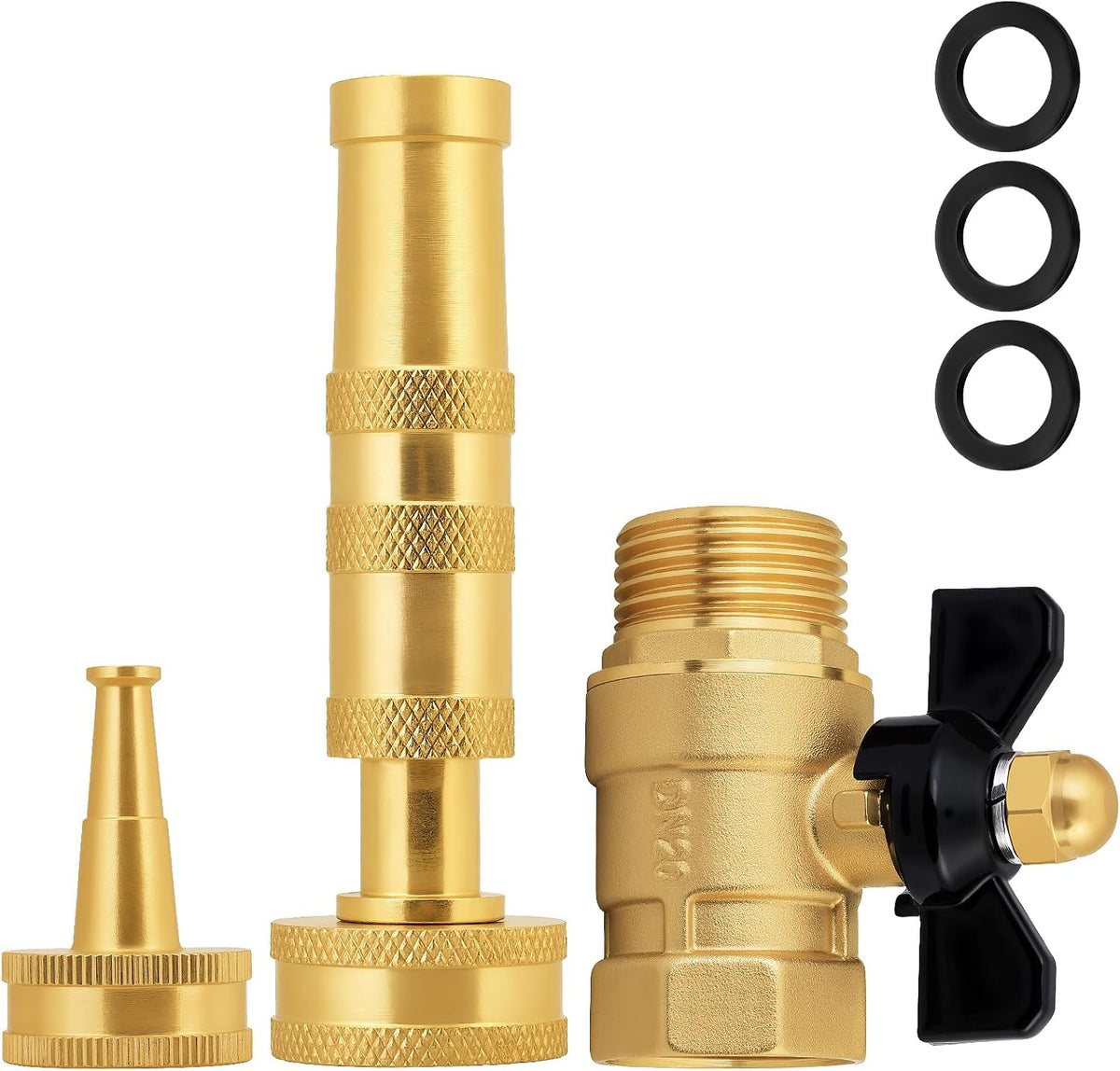 Adjustable High Pressure Garden Hose Nozzle - Brass Sprayer with Ball Valve, 3/4 GHT Thread for Car Washing, Garden Watering & Heavy Duty Cleaning