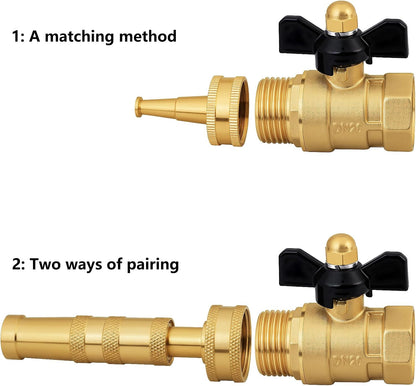 Adjustable High Pressure Garden Hose Nozzle - Brass Sprayer with Ball Valve, 3/4 GHT Thread for Car Washing, Garden Watering & Heavy Duty Cleaning