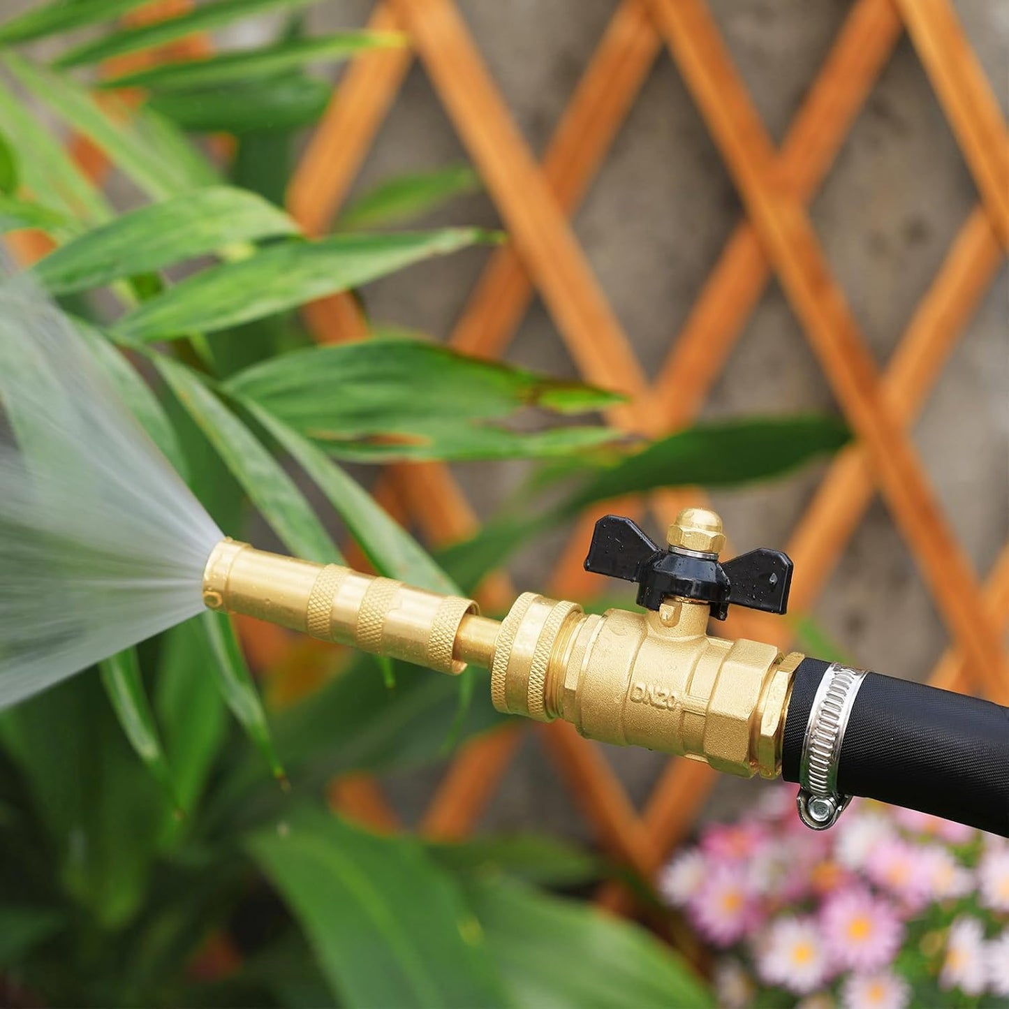 Adjustable High Pressure Garden Hose Nozzle - Brass Sprayer with Ball Valve, 3/4 GHT Thread for Car Washing, Garden Watering & Heavy Duty Cleaning