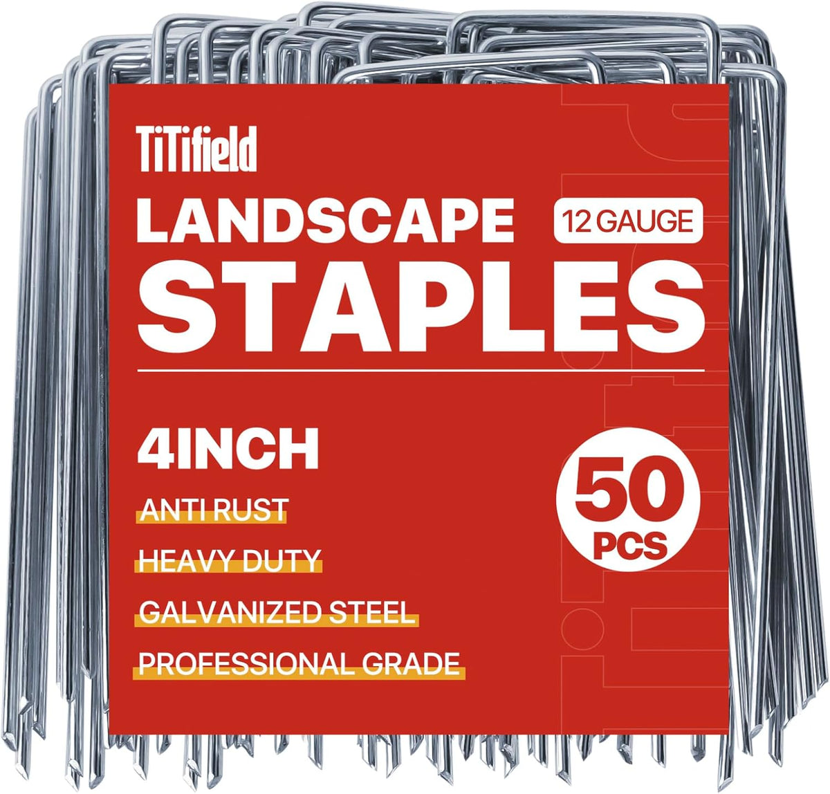 Landscape Staples 4 Inch 50 Pack Galvanized Garden Stakes Anti-Rust Landscape Pins for Weed Barrier Fabric, Artificial Turf and Landscape Fabric