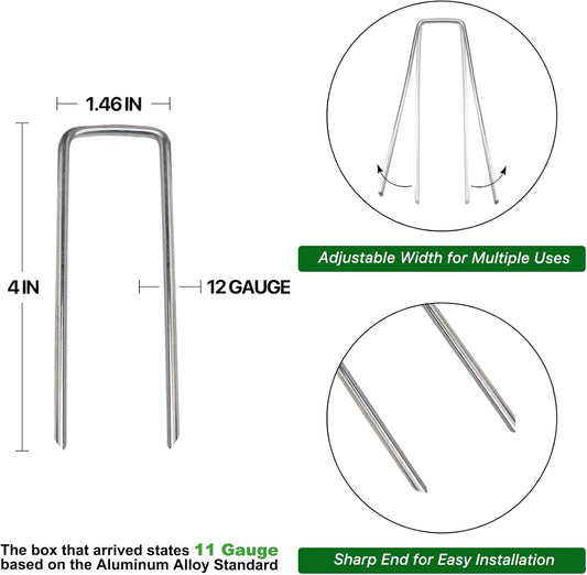 Landscape Staples 4 Inch 50 Pack Galvanized Garden Stakes Anti-Rust Landscape Pins for Weed Barrier Fabric, Artificial Turf and Landscape Fabric