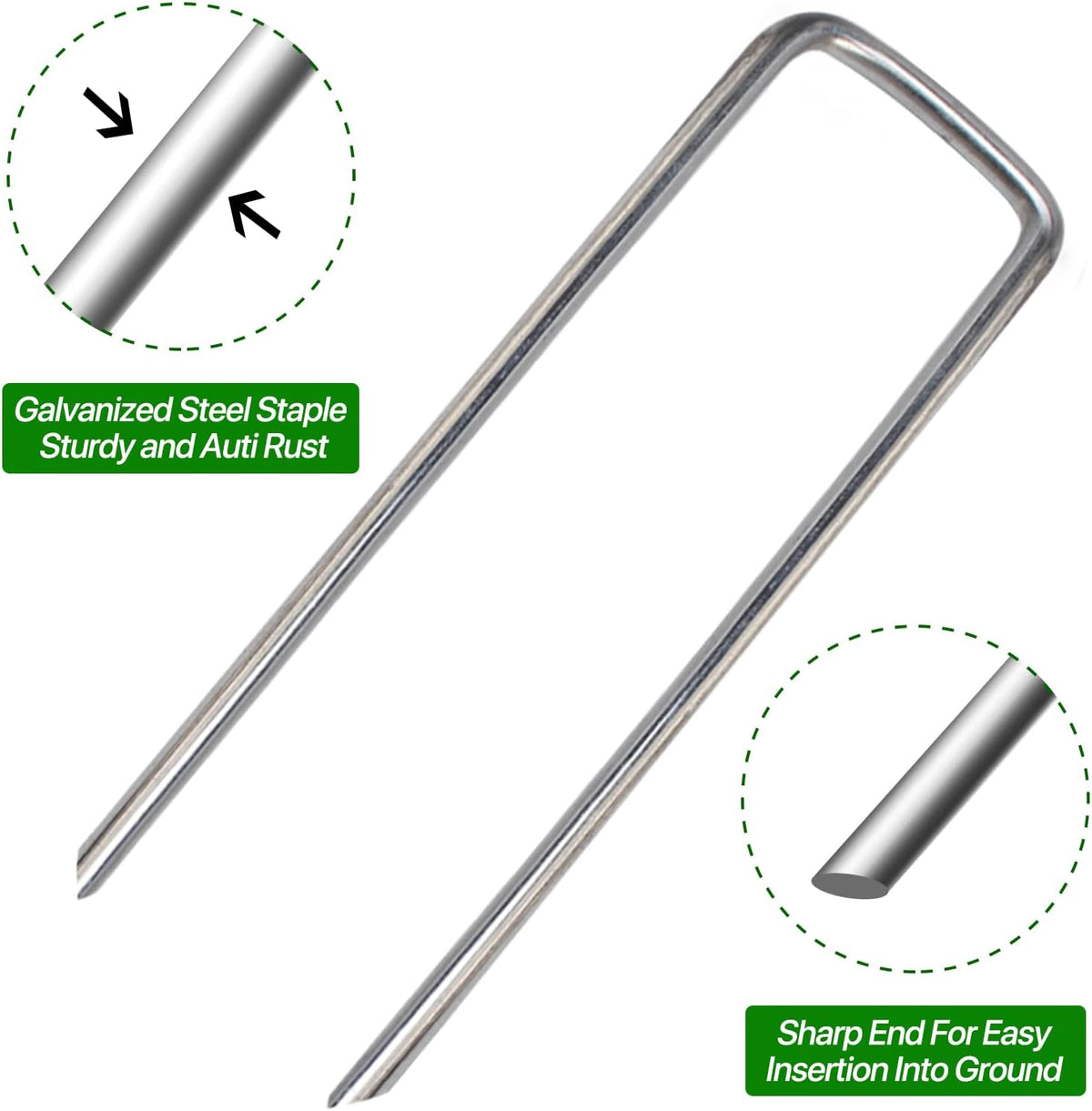 Landscape Staples 4 Inch 50 Pack Galvanized Garden Stakes Anti-Rust Landscape Pins for Weed Barrier Fabric, Artificial Turf and Landscape Fabric