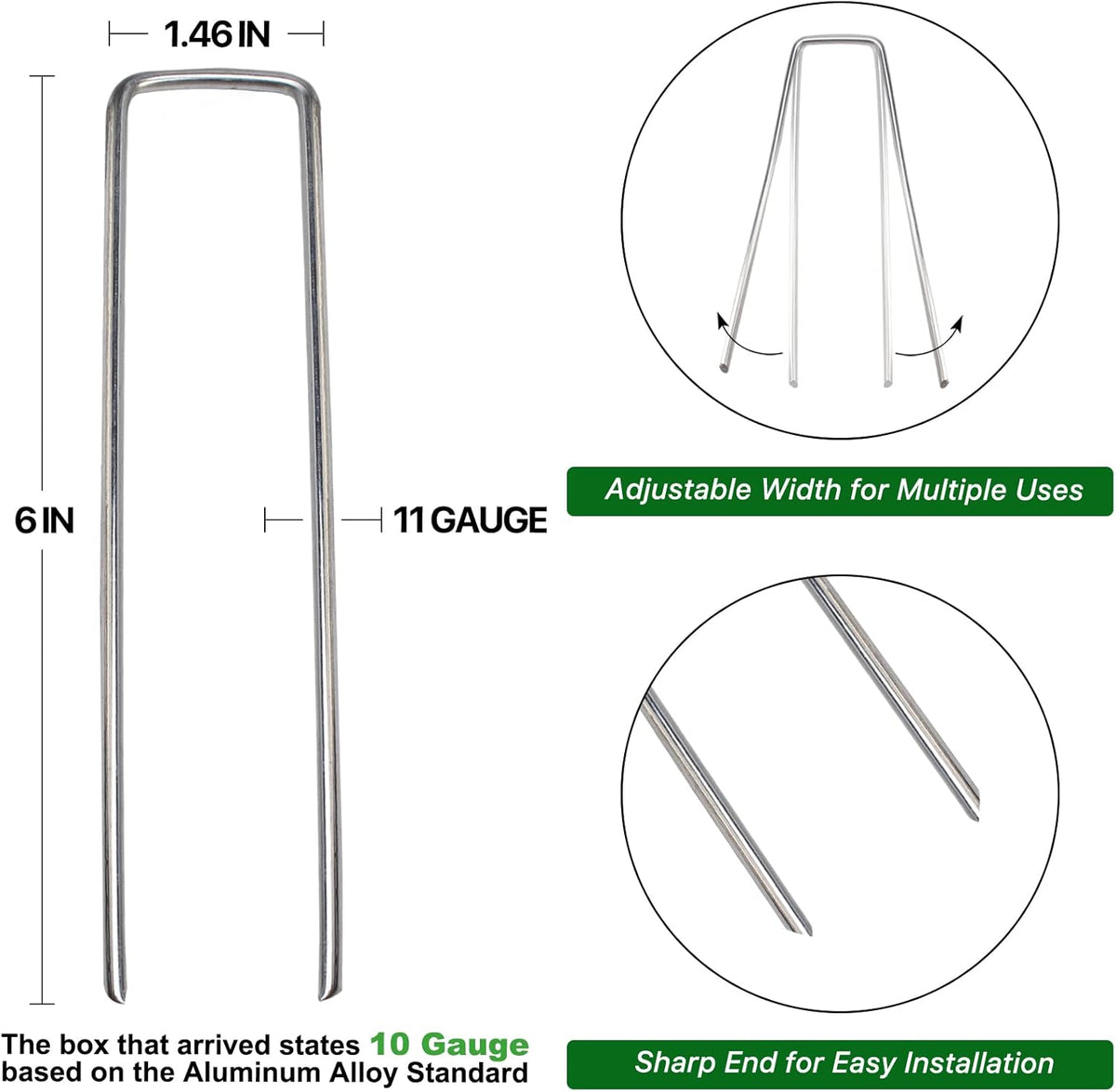 Landscape Staples 4 Inch 50 Pack Galvanized Garden Stakes Anti-Rust Landscape Pins for Weed Barrier Fabric, Artificial Turf and Landscape Fabric