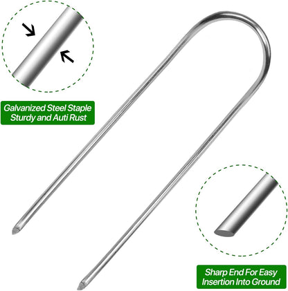 Landscape Staples 4 Inch 50 Pack Galvanized Garden Stakes Anti-Rust Landscape Pins for Weed Barrier Fabric, Artificial Turf and Landscape Fabric