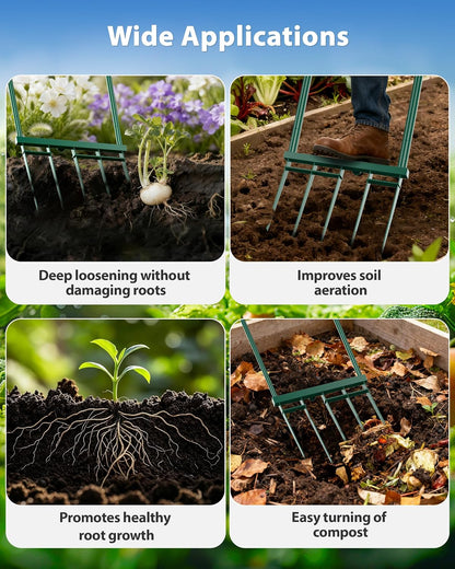 Broadfork Garden Tool, 5-Tine Heavy Duty Broad Fork, Manual Hand Tiller with 58 Inch Ergonomic Handle, Pitchfork Digging Fork for Cultivating Spading Crushing Aerating Gardening Soil