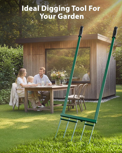 Broadfork Garden Tool, 5-Tine Heavy Duty Broad Fork, Manual Hand Tiller with 58 Inch Ergonomic Handle, Pitchfork Digging Fork for Cultivating Spading Crushing Aerating Gardening Soil