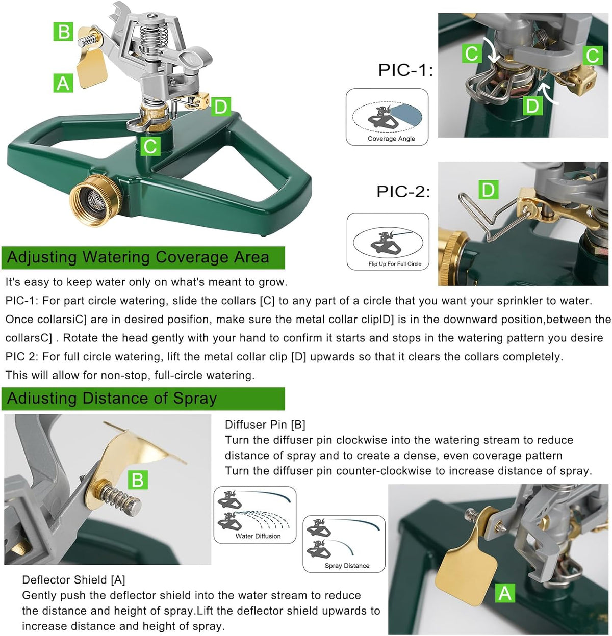 Heavy Duty Metal Pulsating Sprinklers for Yard - 360 Degree Roating Automatic Water Sprinkler for Lawn with Metal Base, Impact Sprinklers for Large Area Covers Up to 85‘ Diameter