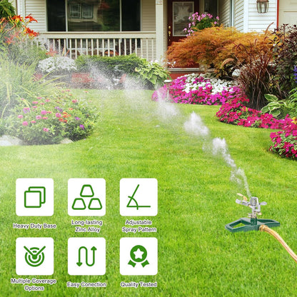 Heavy Duty Metal Pulsating Sprinklers for Yard - 360 Degree Roating Automatic Water Sprinkler for Lawn with Metal Base, Impact Sprinklers for Large Area Covers Up to 85‘ Diameter