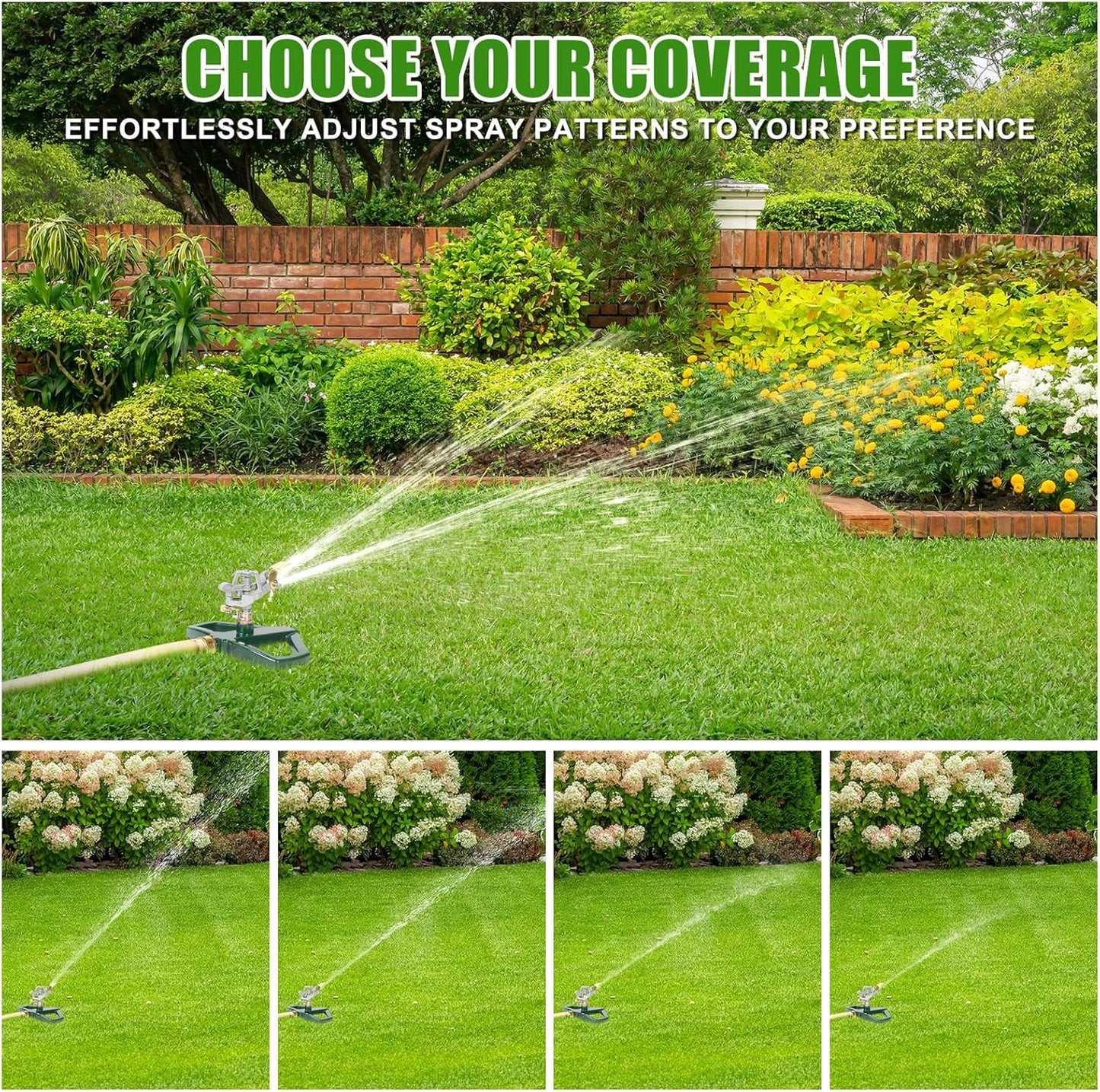 Heavy Duty Metal Pulsating Sprinklers for Yard - 360 Degree Roating Automatic Water Sprinkler for Lawn with Metal Base, Impact Sprinklers for Large Area Covers Up to 85‘ Diameter