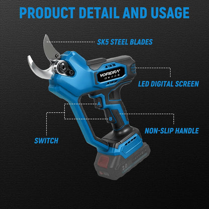 Electric Pruning Shears, 45mm 1.8" Cutting Diameter Cordless Pruning Shears with LED Display & SK5 Blade, Brushless Motor Electric Pruner Garden Tool for Garden Tree Branch (No Battery)