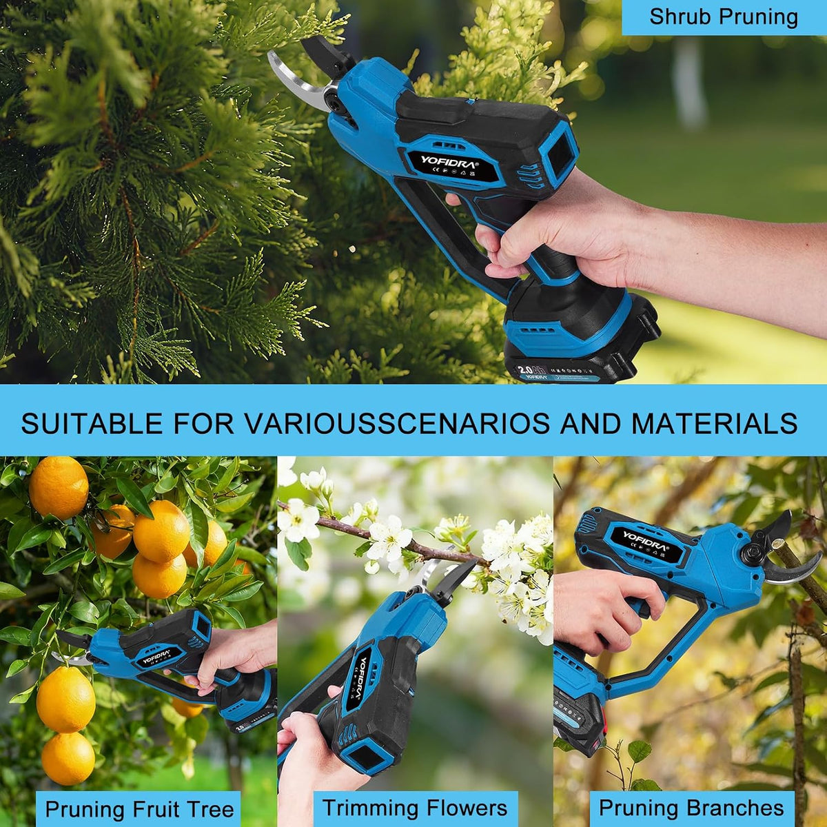 Electric Pruning Shears, 45mm 1.8" Cutting Diameter Cordless Pruning Shears with LED Display & SK5 Blade, Brushless Motor Electric Pruner Garden Tool for Garden Tree Branch (No Battery)
