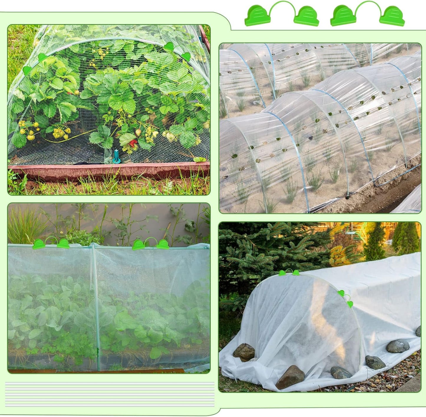 150 Pcs Greenhouse Hoops Garden Hoops for Raised Beds Row Cover Hoops 17 Inch Fiberglass Rod Grow Tunnel Support Frame with 120 Pcs Connectors 90 Pcs Gardening Clamps 4 Pairs Gardening Gloves