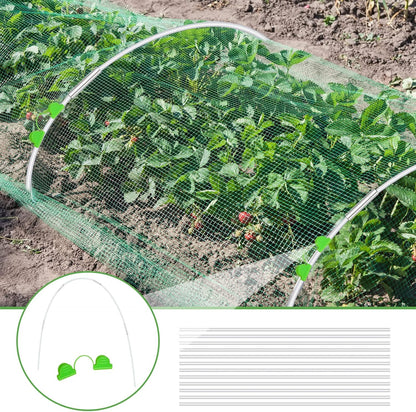 150 Pcs Greenhouse Hoops Garden Hoops for Raised Beds Row Cover Hoops 17 Inch Fiberglass Rod Grow Tunnel Support Frame with 120 Pcs Connectors 90 Pcs Gardening Clamps 4 Pairs Gardening Gloves