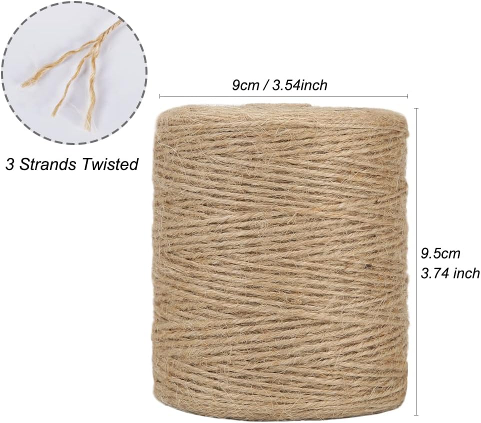 Natural Jute Twine, 984 Feet 2mm Garden Twine, Brown Jute String for Arts and Crafts, Gardening, Gift Wrapping, Bundling, Recycling