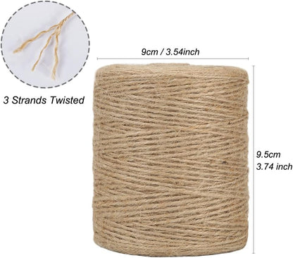 Natural Jute Twine, 984 Feet 2mm Garden Twine, Brown Jute String for Arts and Crafts, Gardening, Gift Wrapping, Bundling, Recycling