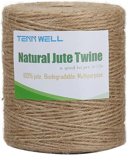 Natural Jute Twine, 984 Feet 2mm Garden Twine, Brown Jute String for Arts and Crafts, Gardening, Gift Wrapping, Bundling, Recycling