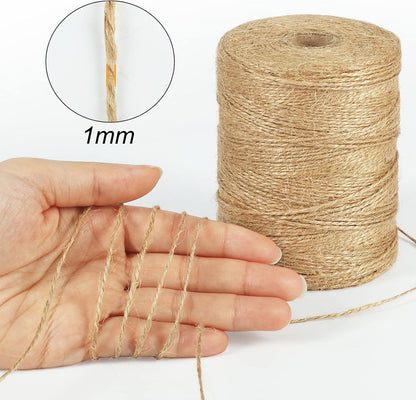 Natural Jute Twine, 984 Feet 2mm Garden Twine, Brown Jute String for Arts and Crafts, Gardening, Gift Wrapping, Bundling, Recycling