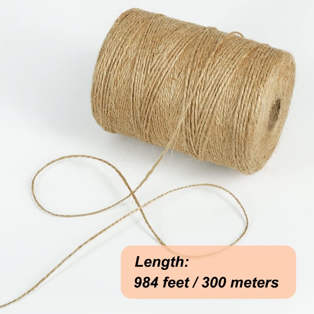 Natural Jute Twine, 984 Feet 2mm Garden Twine, Brown Jute String for Arts and Crafts, Gardening, Gift Wrapping, Bundling, Recycling