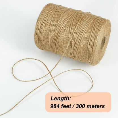 Natural Jute Twine, 984 Feet 2mm Garden Twine, Brown Jute String for Arts and Crafts, Gardening, Gift Wrapping, Bundling, Recycling
