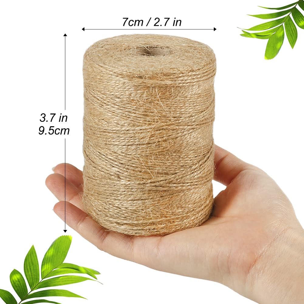 Natural Jute Twine, 984 Feet 2mm Garden Twine, Brown Jute String for Arts and Crafts, Gardening, Gift Wrapping, Bundling, Recycling