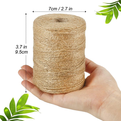 Natural Jute Twine, 984 Feet 2mm Garden Twine, Brown Jute String for Arts and Crafts, Gardening, Gift Wrapping, Bundling, Recycling