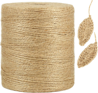 Natural Jute Twine, 984 Feet 2mm Garden Twine, Brown Jute String for Arts and Crafts, Gardening, Gift Wrapping, Bundling, Recycling