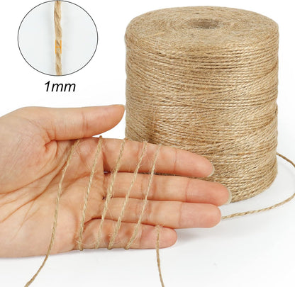 Natural Jute Twine, 984 Feet 2mm Garden Twine, Brown Jute String for Arts and Crafts, Gardening, Gift Wrapping, Bundling, Recycling