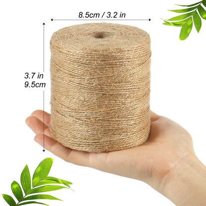 Natural Jute Twine, 984 Feet 2mm Garden Twine, Brown Jute String for Arts and Crafts, Gardening, Gift Wrapping, Bundling, Recycling