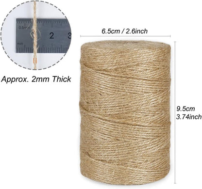 Natural Jute Twine, 984 Feet 2mm Garden Twine, Brown Jute String for Arts and Crafts, Gardening, Gift Wrapping, Bundling, Recycling