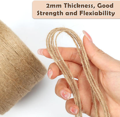 Natural Jute Twine, 984 Feet 2mm Garden Twine, Brown Jute String for Arts and Crafts, Gardening, Gift Wrapping, Bundling, Recycling