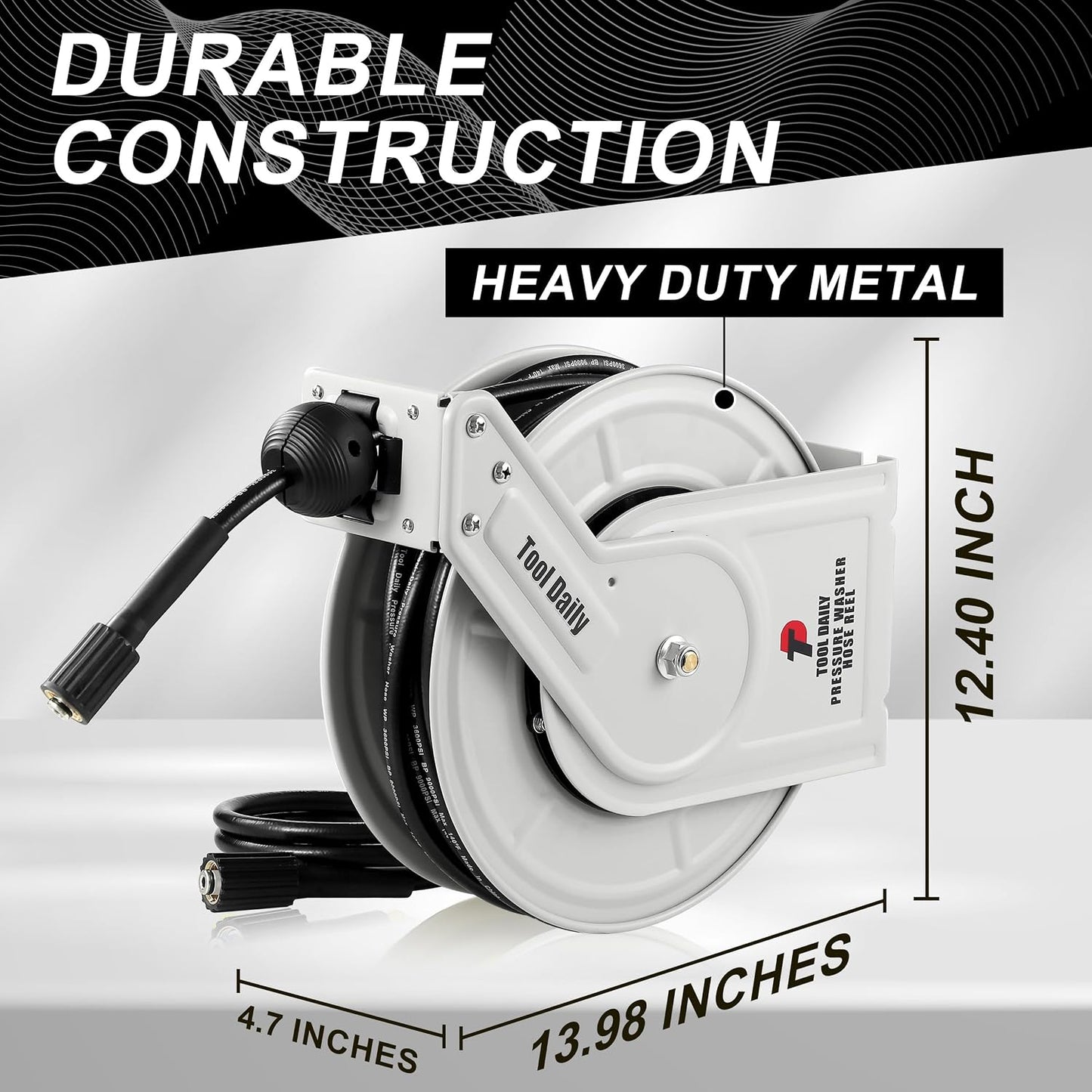 Retractable Pressure Washer Hose Reel 60 FT x 1/4”, 3600 PSI