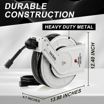 Retractable Pressure Washer Hose Reel 60 FT x 1/4”, 3600 PSI