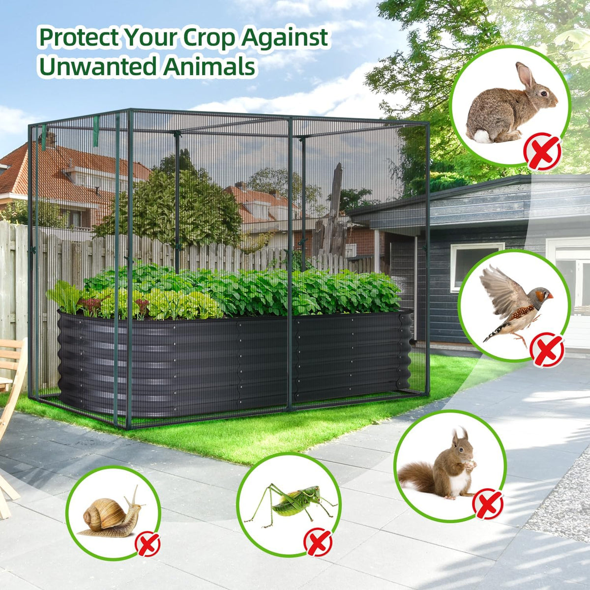 Crop Cages for Garden Plant: 6x3x5 Ft Tent Cage, Plant Netting Cover with Zipper, Garden Bed Cover, Plant Cover from Animal Wind-Resistant Garden Cage for Fruit Vegetable Flower