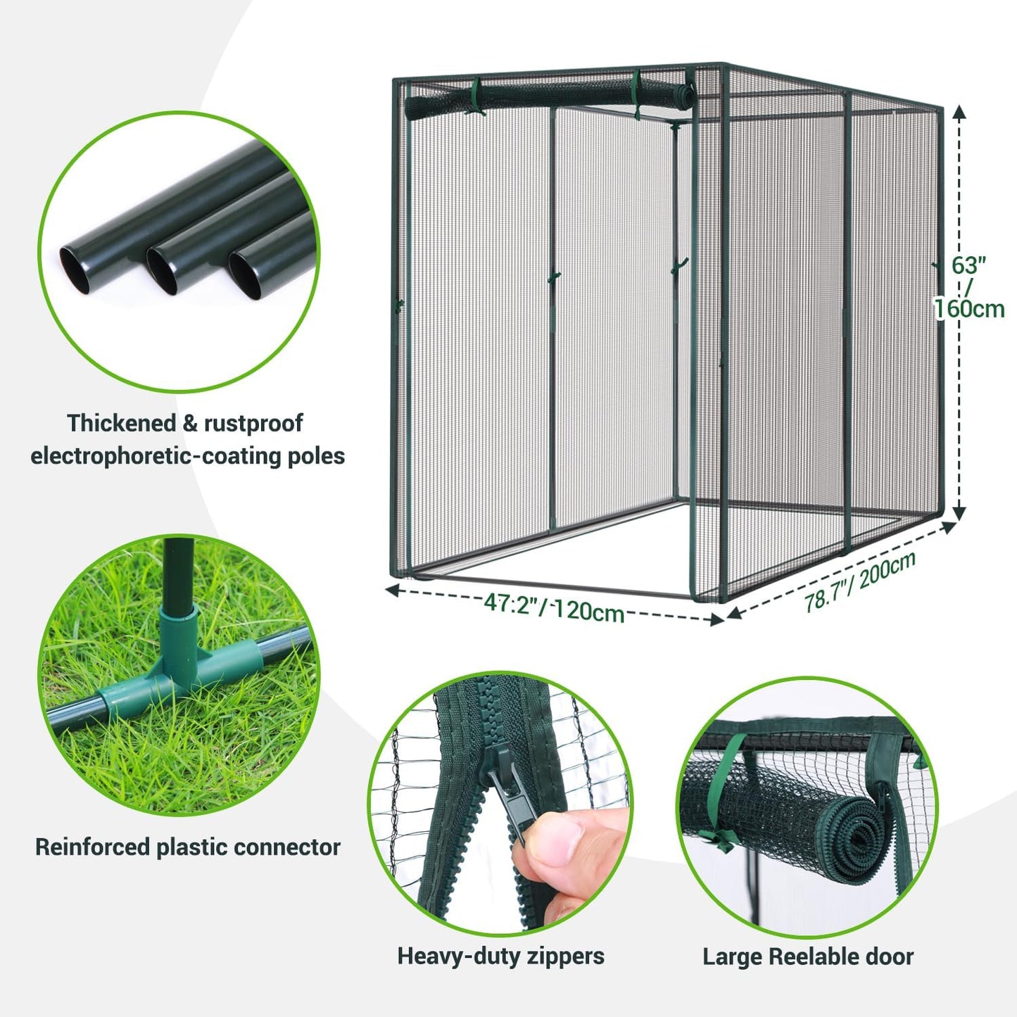 Crop Cages for Garden Plant: 6x3x5 Ft Tent Cage, Plant Netting Cover with Zipper, Garden Bed Cover, Plant Cover from Animal Wind-Resistant Garden Cage for Fruit Vegetable Flower