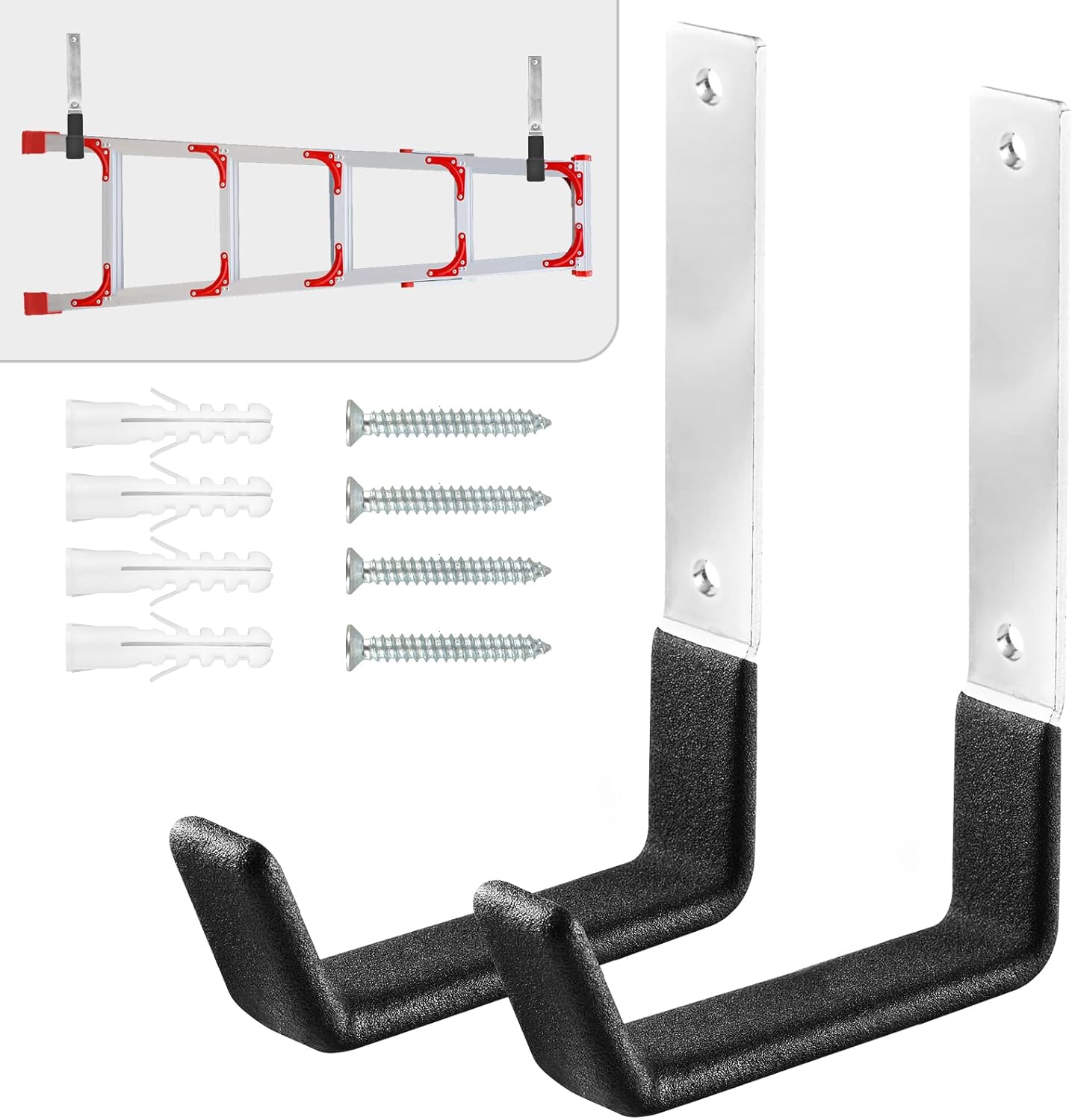 Heavy Duty Garage Hooks, 2Pcs Stainless Steel Wall Mount Hooks, 50lb Weight Capacity, for Garden Hose, Bike, Ladder, Tool Organizer (Medium)