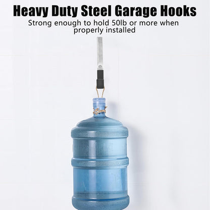 Heavy Duty Garage Hooks, 2Pcs Stainless Steel Wall Mount Hooks, 50lb Weight Capacity, for Garden Hose, Bike, Ladder, Tool Organizer (Medium)