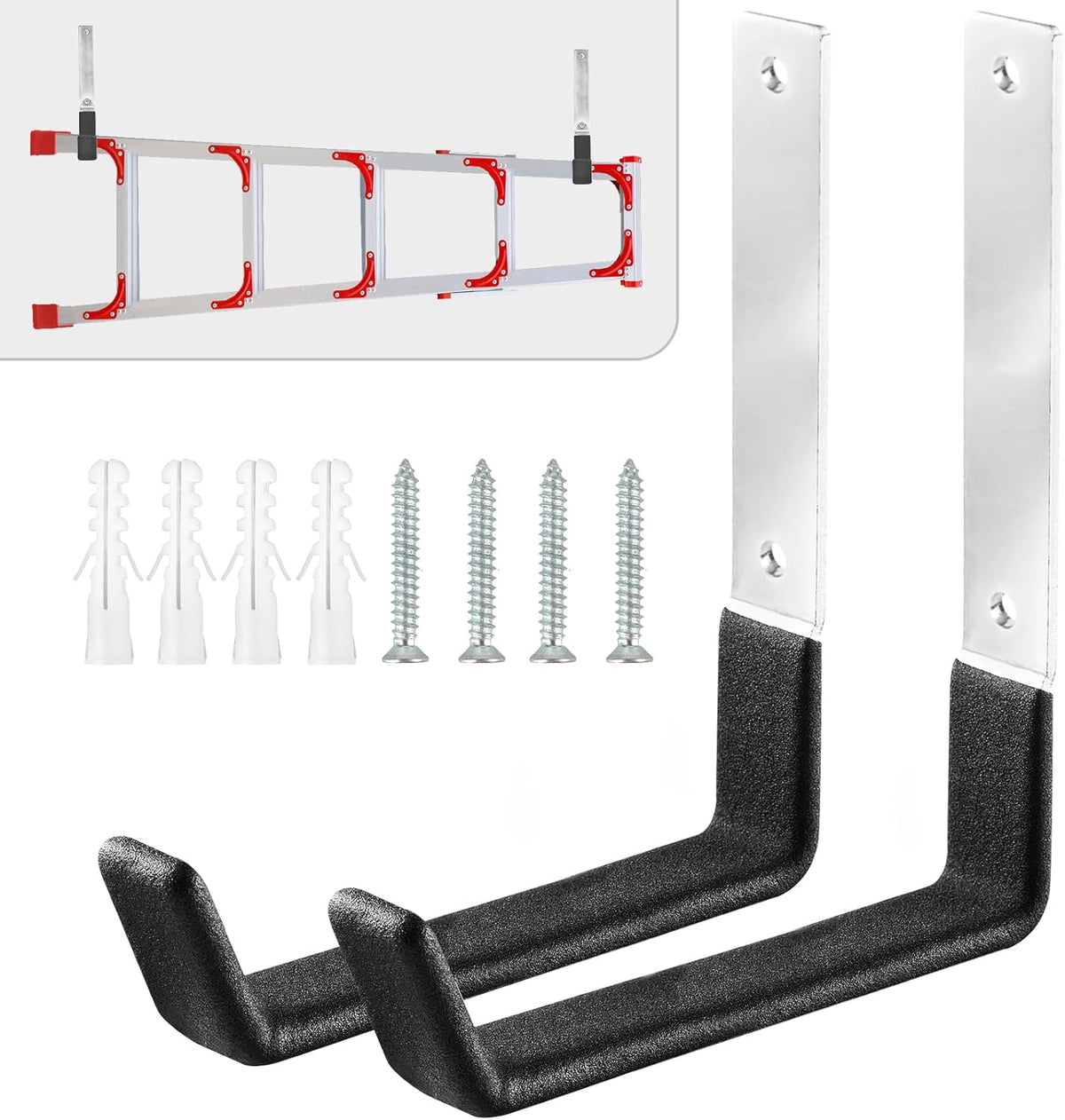 Heavy Duty Garage Hooks, 2Pcs Stainless Steel Wall Mount Hooks, 50lb Weight Capacity, for Garden Hose, Bike, Ladder, Tool Organizer (Medium)