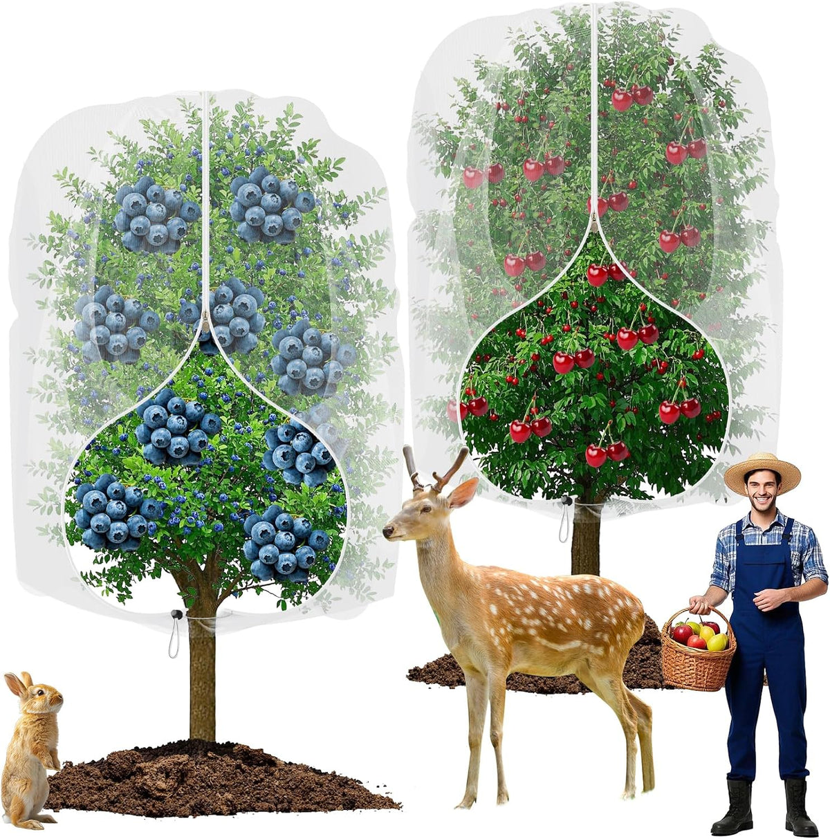2 Pack Large Fruit Trees Netting 8ftx8ft with Zipper&Drawstring Garden Birds Net Mesh Insect Netting Plant Covers Protection Bags for Blueberry Bushes Shrubs Vegetables Flowers Herbs