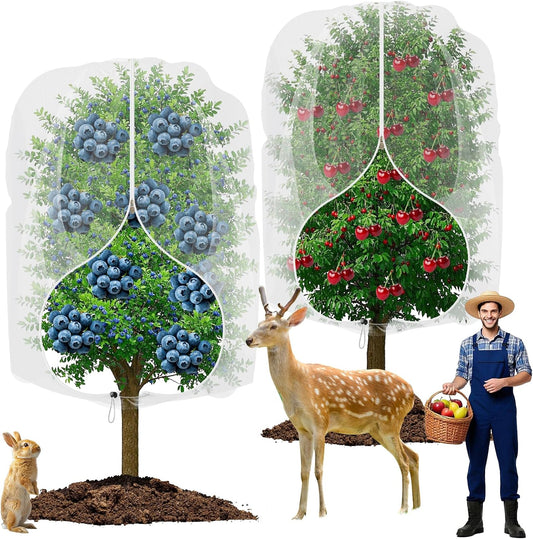 2 Pack Large Fruit Trees Netting 8ftx8ft with Zipper&Drawstring Garden Birds Net Mesh Insect Netting Plant Covers Protection Bags for Blueberry Bushes Shrubs Vegetables Flowers Herbs