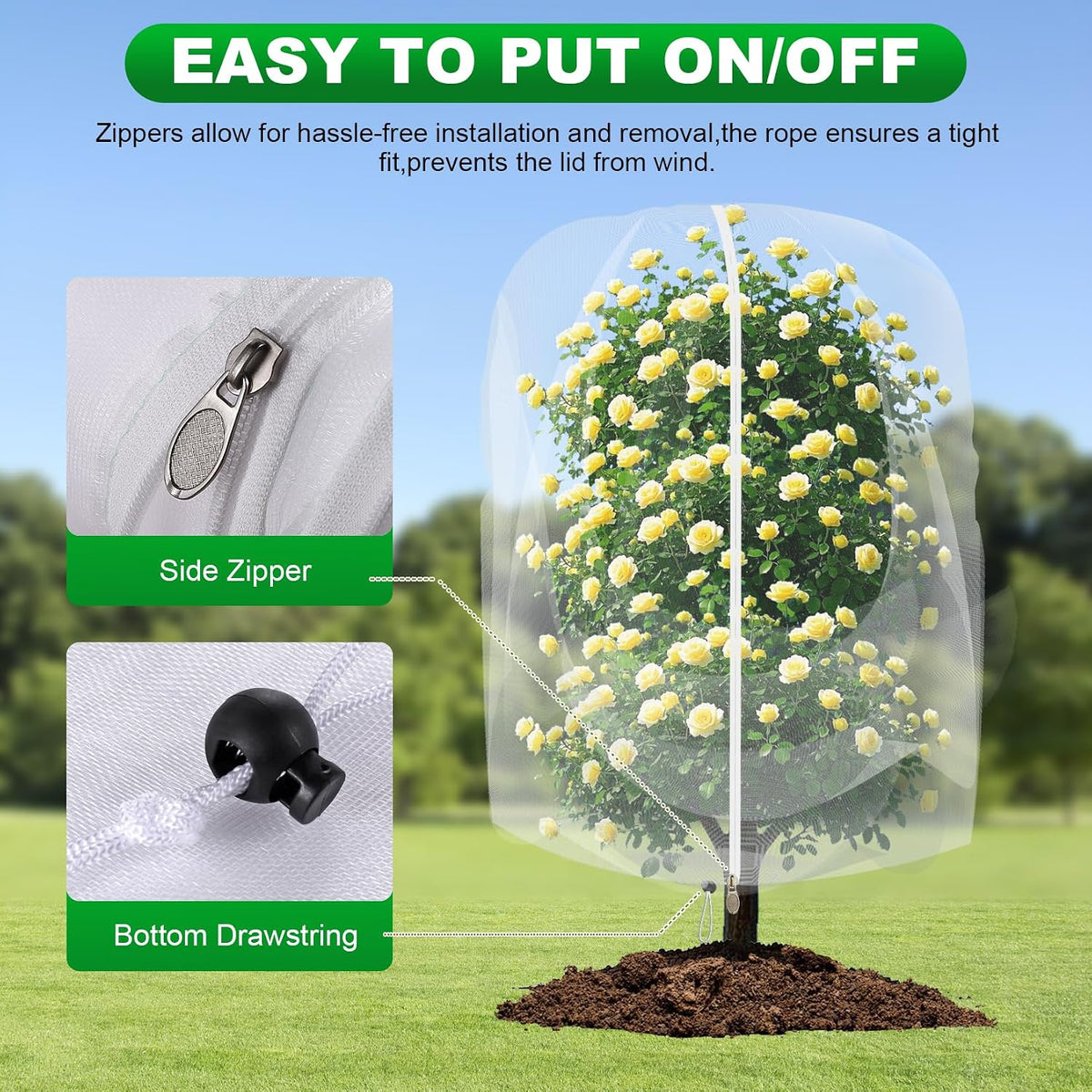 2 Pack Large Fruit Trees Netting 8ftx8ft with Zipper&Drawstring Garden Birds Net Mesh Insect Netting Plant Covers Protection Bags for Blueberry Bushes Shrubs Vegetables Flowers Herbs
