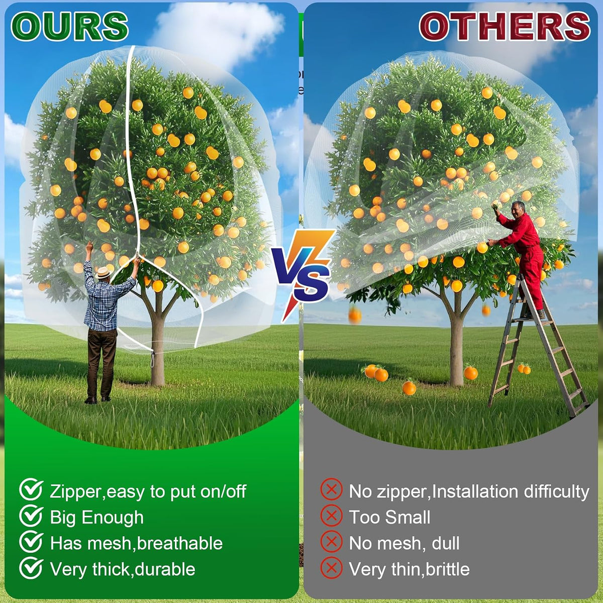 2 Pack Large Fruit Trees Netting 8ftx8ft with Zipper&Drawstring Garden Birds Net Mesh Insect Netting Plant Covers Protection Bags for Blueberry Bushes Shrubs Vegetables Flowers Herbs