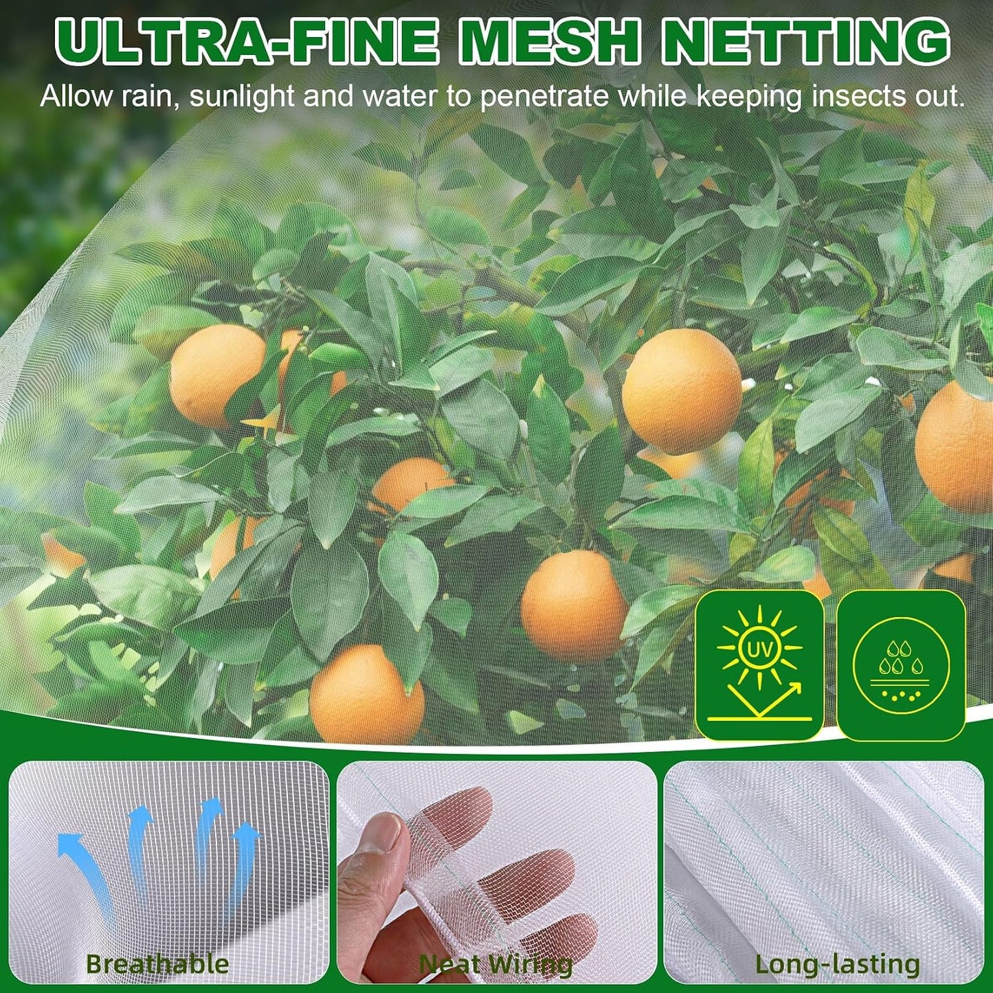 2 Pack Large Fruit Trees Netting 8ftx8ft with Zipper&Drawstring Garden Birds Net Mesh Insect Netting Plant Covers Protection Bags for Blueberry Bushes Shrubs Vegetables Flowers Herbs