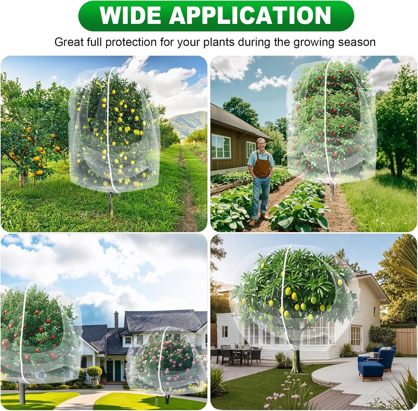 2 Pack Large Fruit Trees Netting 8ftx8ft with Zipper&Drawstring Garden Birds Net Mesh Insect Netting Plant Covers Protection Bags for Blueberry Bushes Shrubs Vegetables Flowers Herbs