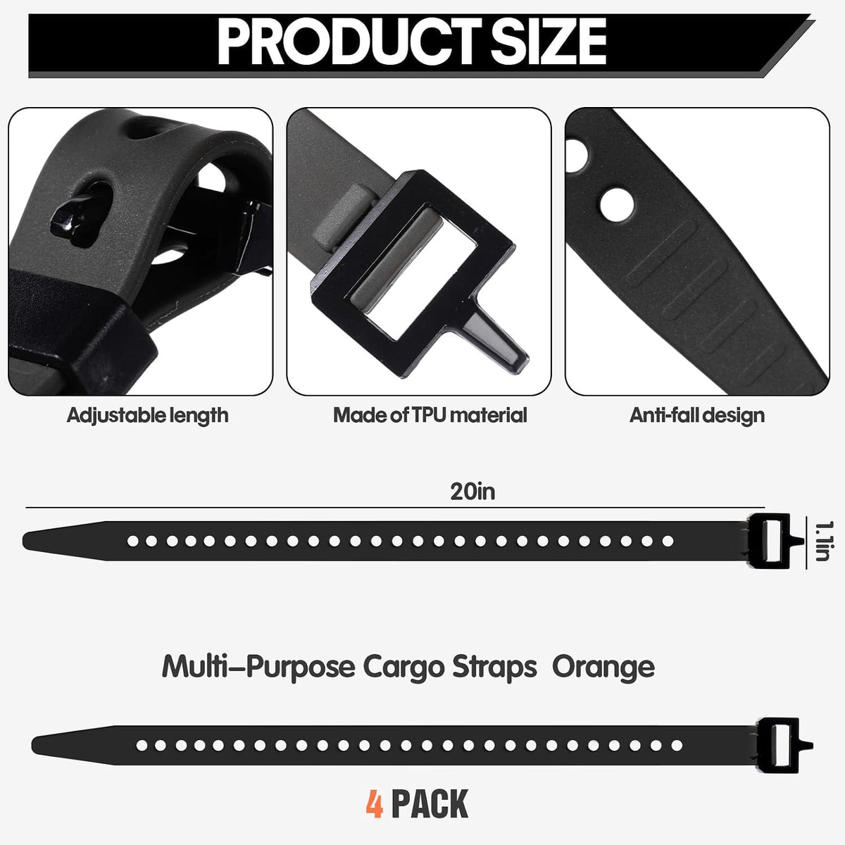 4 Pack Utility Straps 16" Reusable Industrial Straps, Black